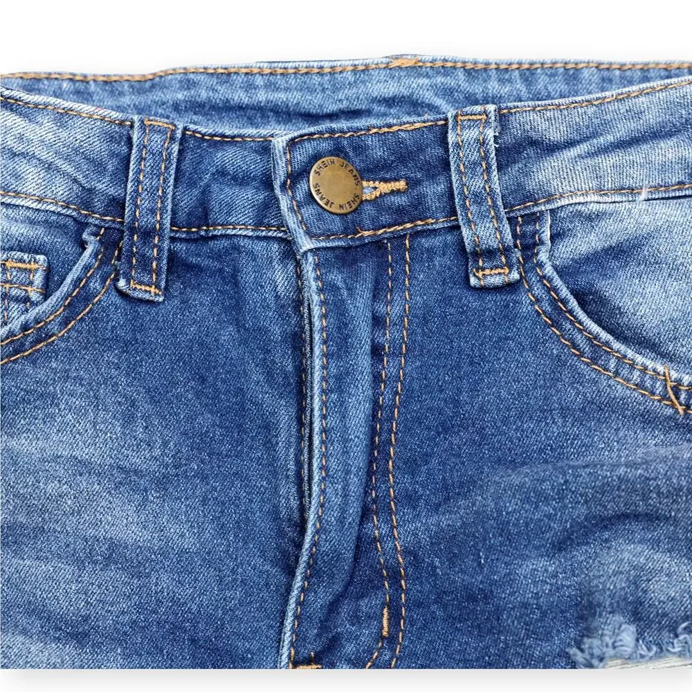 Shein Teen Cut Off Distressed Jean Shorts High Rise 5 Pocket Size 12-13Y